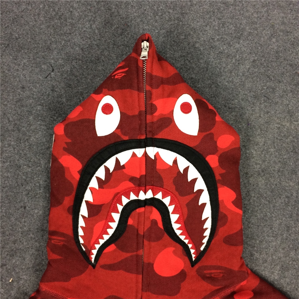 Bape Red Camo Shark Zip Up Sweater
